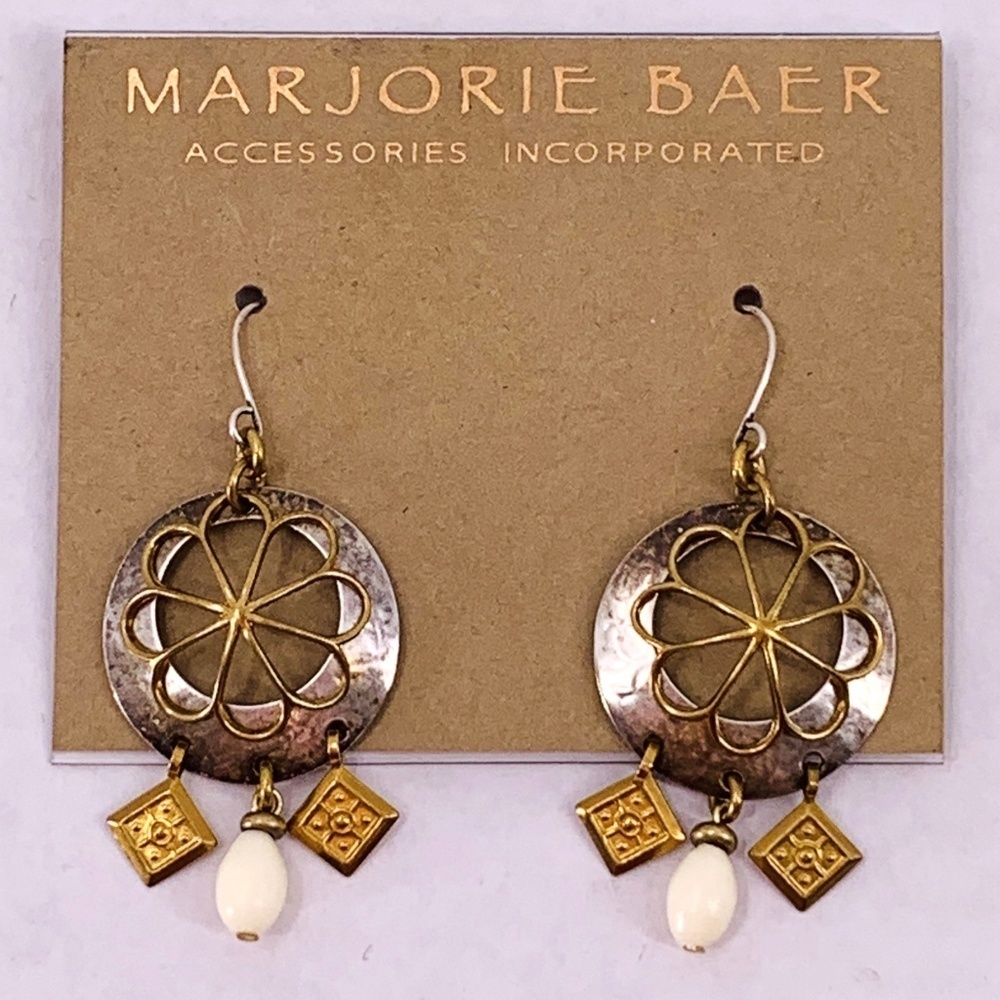 Marjorie Baer Hammered Silver Brass Disc Earrings
